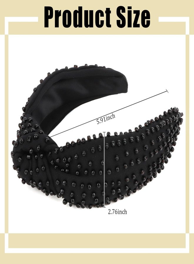 Ondder Black Pearl Knotted Headband for Women's Hair Cloth Headbands, One Size Fits All, Wide Application for Her - Image 2